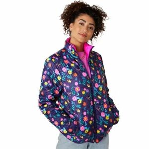 Disney Alice in Wonderland whimsical reversible hot pink purple Floral puffer